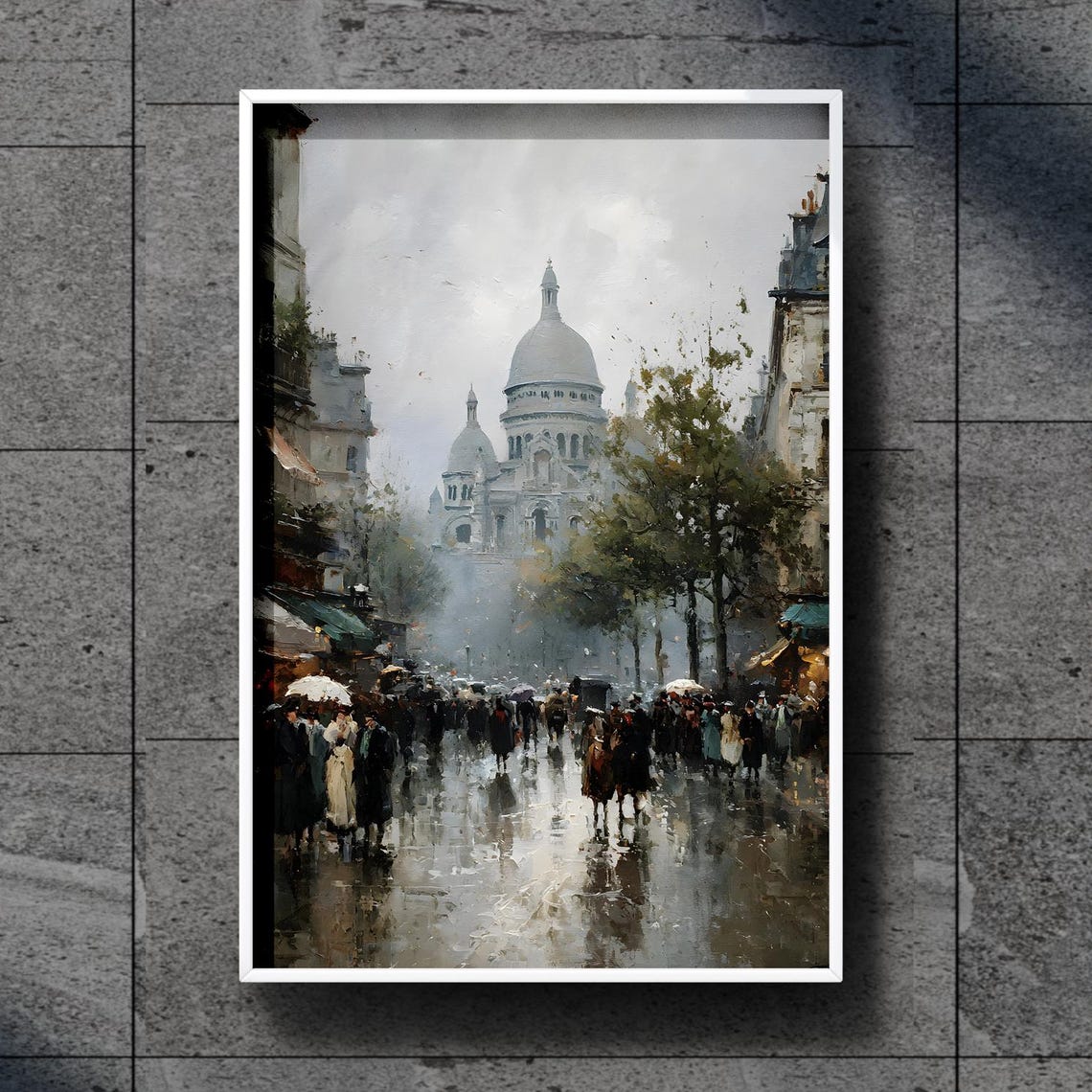 Paris Sacre Coeur Montmartre Rainy Street Impressionist Art Poster