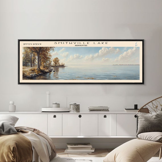 Smithville Lake Missouri Panoramic Framed Print Lake House Decor Wall Art Travel Poster Serene Lake Painting Living Room Decor