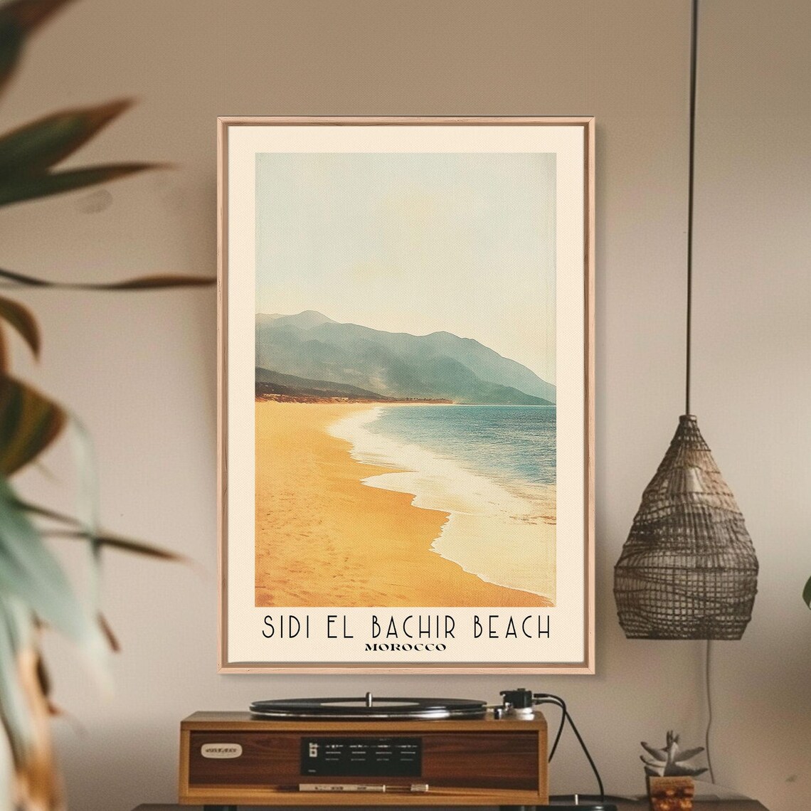 Sidi El Bachir Beach Morocco Golden Sand Bay Misty Mountain View Poster - Image 3