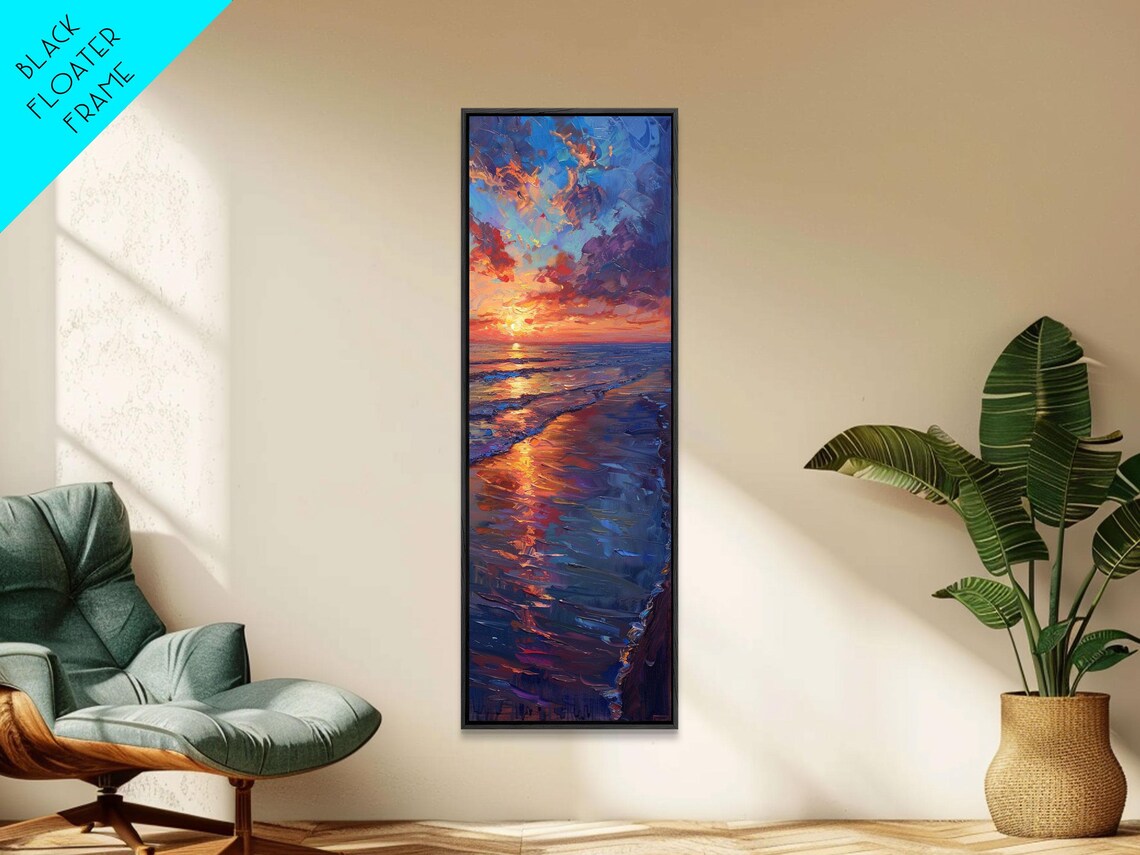 Vibrant Ocean Sunset Golden Reflection Waves Impasto Painting Poster - Image 4