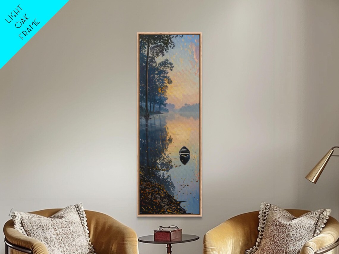Calm River Reflection With Lone Boat Art Print