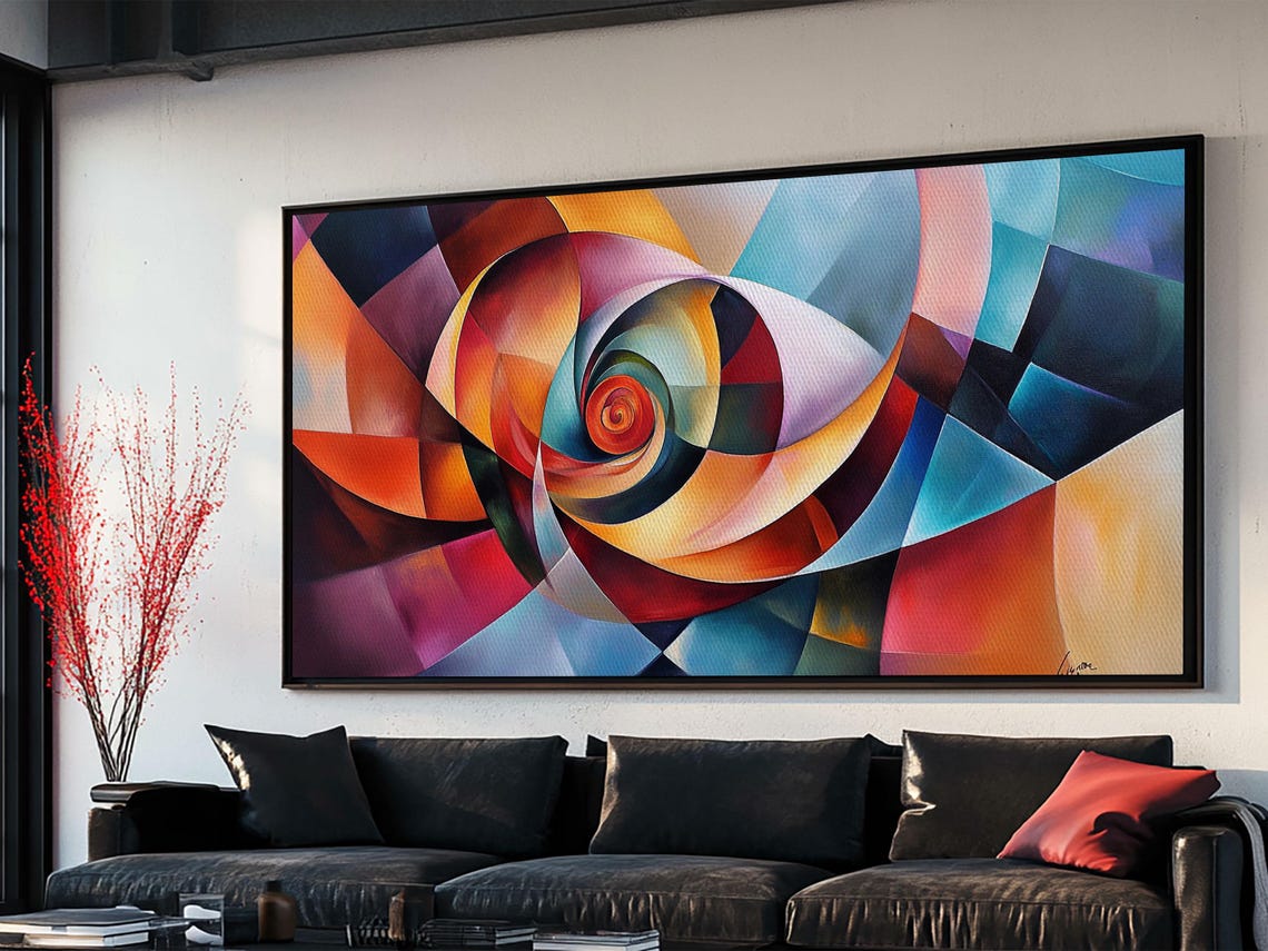 Abstract Spiral Vortex Orange Teal Pink Geometric Modern Wall Poster - Image 3