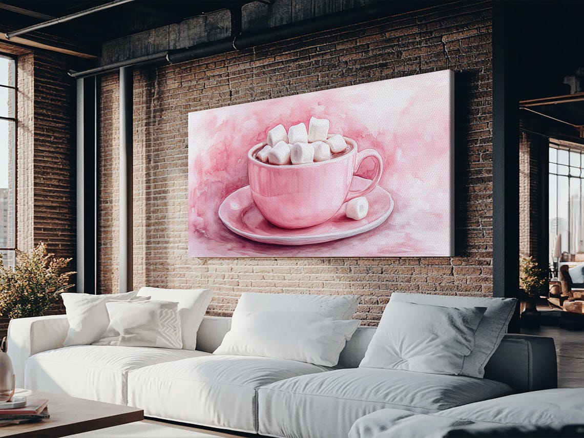 Pink Hot Chocolate Cup With Marshmallows Cozy Watercolor Art Print - Image 2