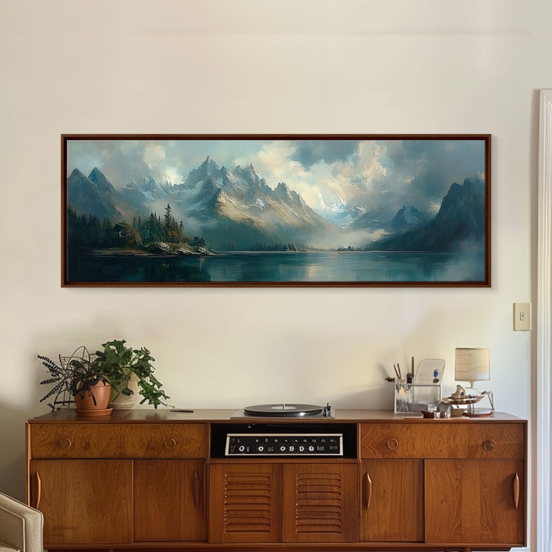 Stormy Misty Mountain Lake Dark Moody Landscape Painting Poster - Image 5