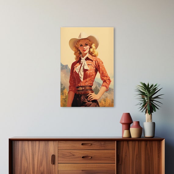 Retro Western Print Framed Print Cowgirl Decor Dorm Room Painting Trendy Wall Art With Frame Ready To Hang Western Boho Art