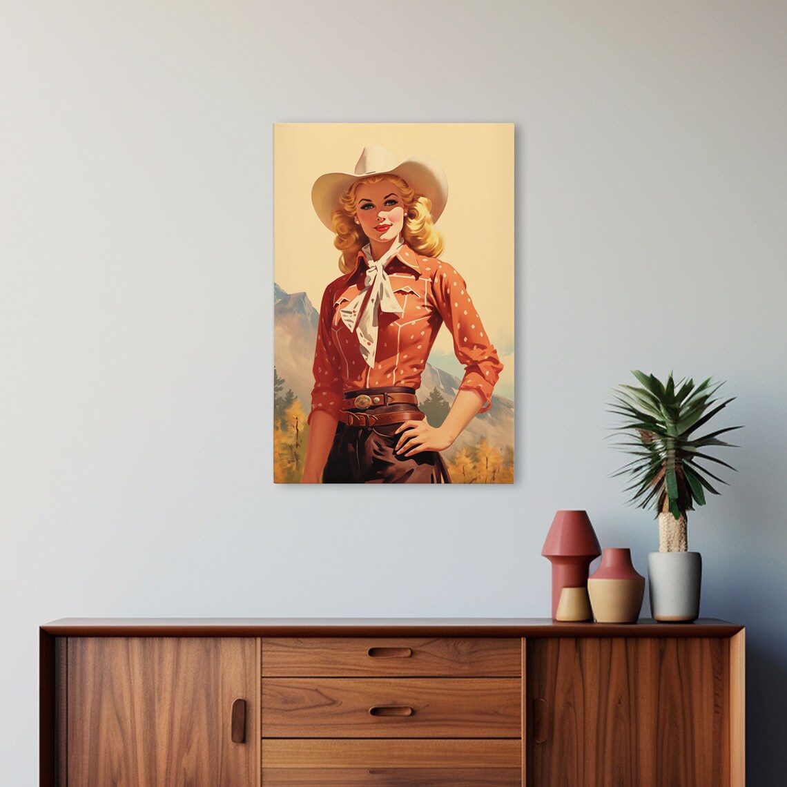 Retro Western Cowgirl Vintage Pin Up Style Cowboy Hat Art Poster
