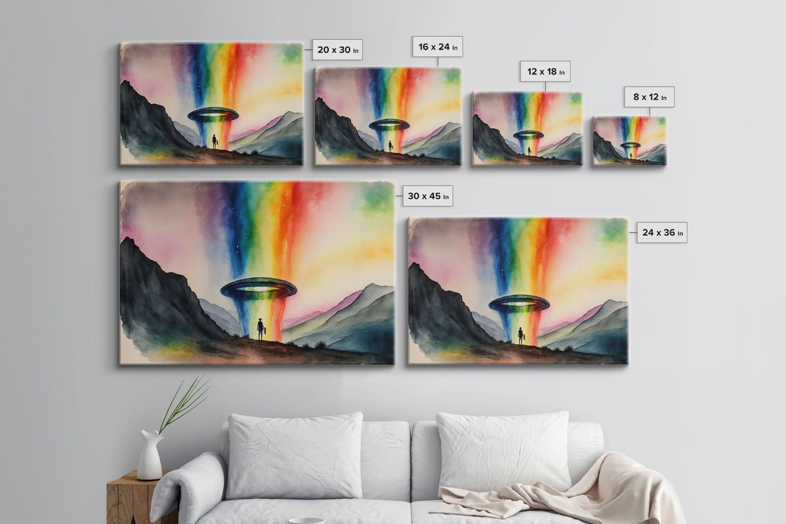 The Abduction Rainbow Ufo Art Watercolor Framed Print Science Fiction Wall Decor - Image 2