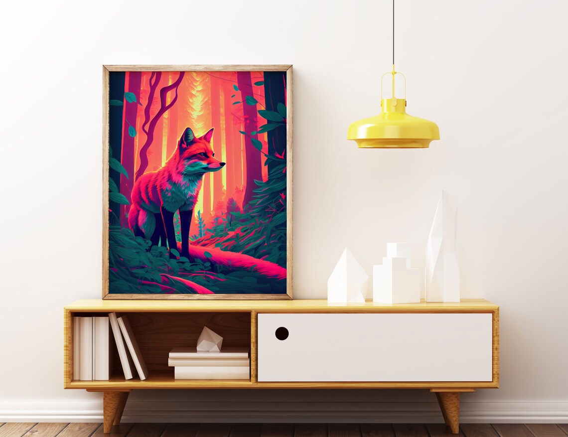 Fuchsia Fox in the Woods, Twilight Sunset Art Print - Image 2