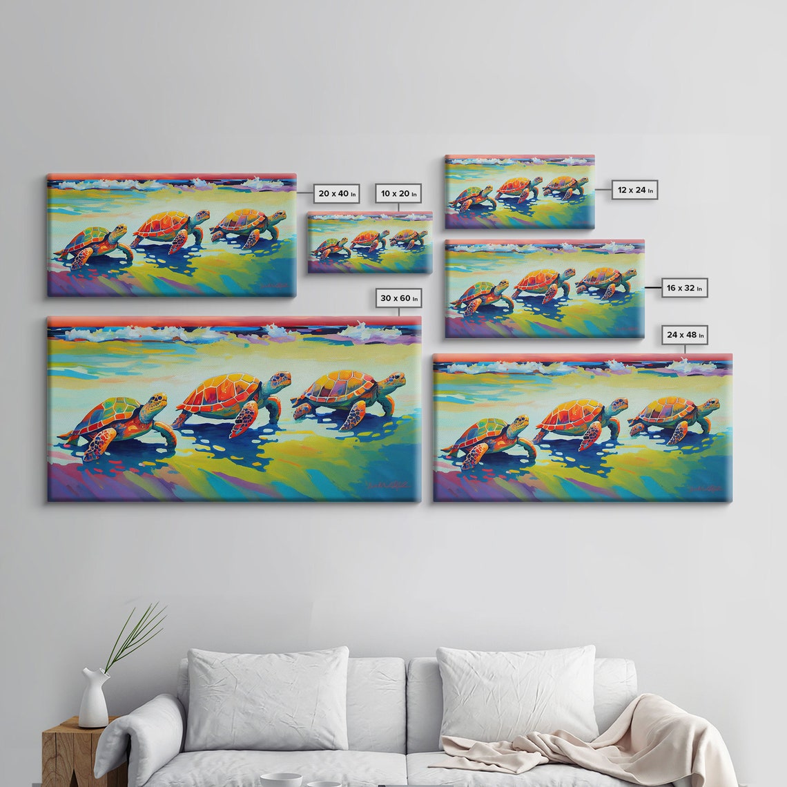 Three Sea Turtles Sunny Beach Colorful Pop Art Ocean Wildlife Poster - Image 2