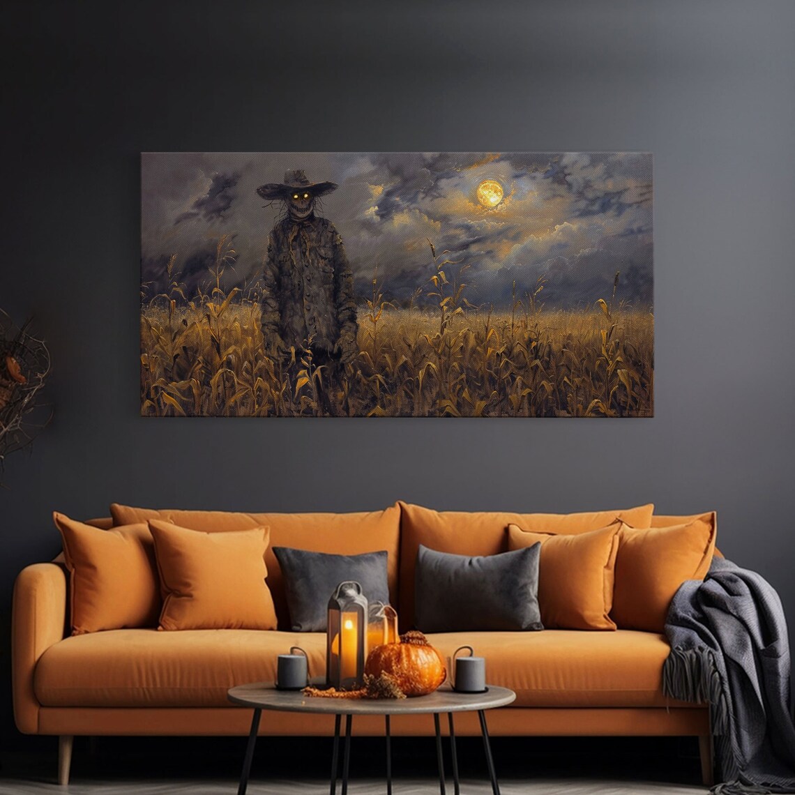 Scarecrow Under A Full Moon, Spooky Halloween Decor - Image 3