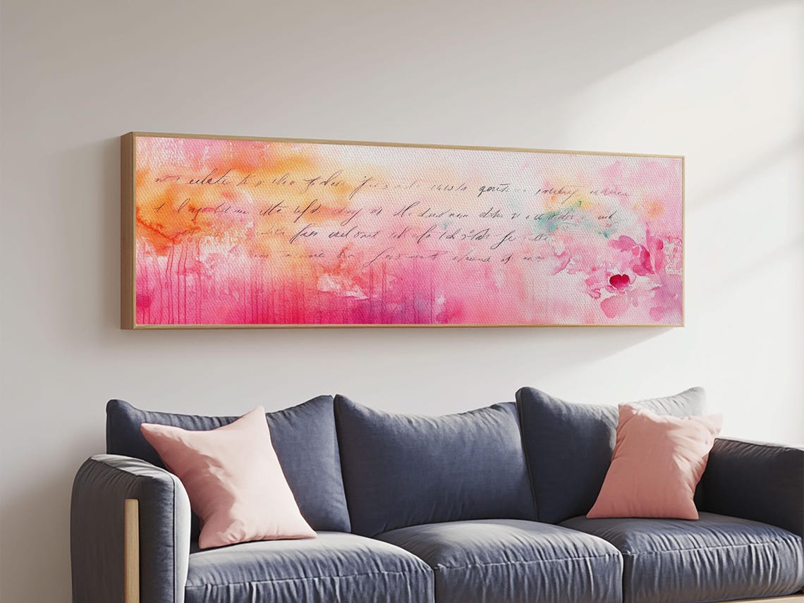 Abstract Script Print Pink Orange Wall Art Light Pastel Decor Modern Bedroom Artistic Boho Minimalist Horizontal Art - Image 5