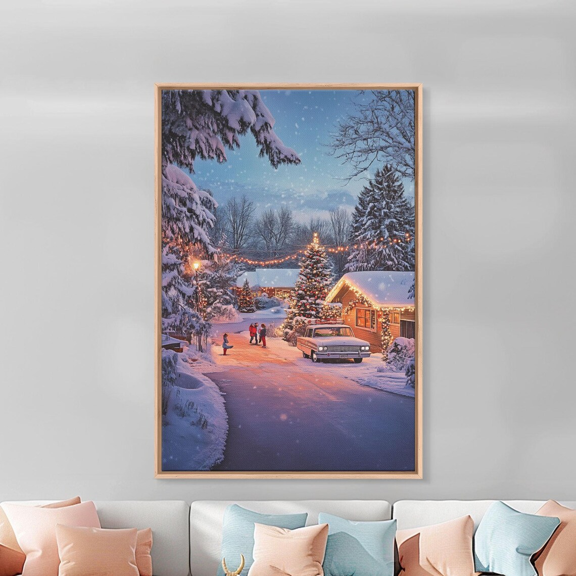 Snowy Christmas Neighborhood Lights On Winter Street Night Poster - Image 5
