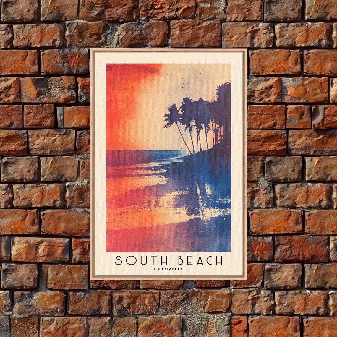 South Beach Florida Palm Sunset Red Sky Abstract Beach Poster - Image 5