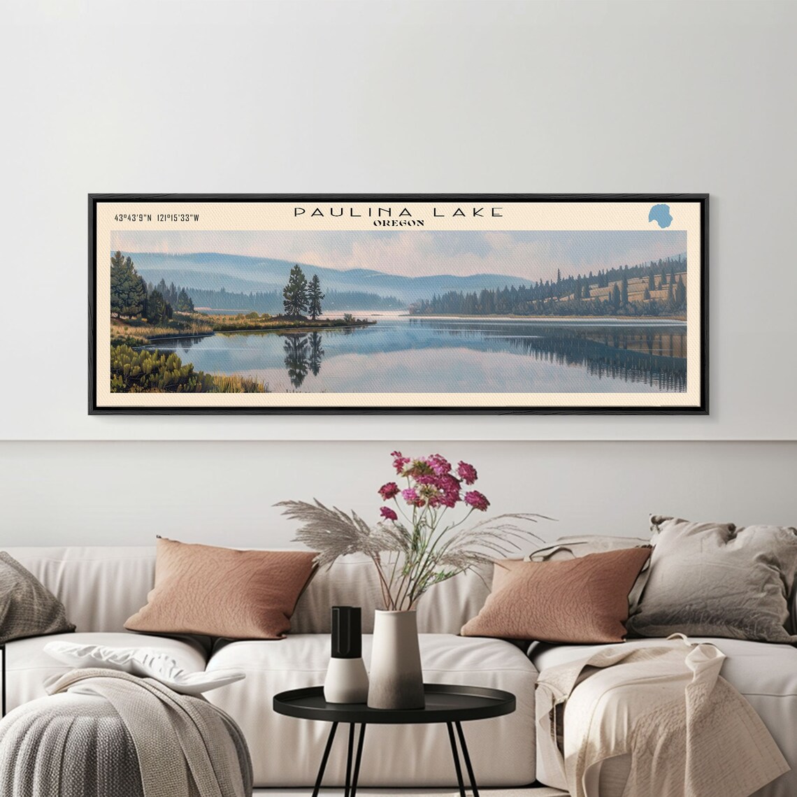 Paulina Lake Oregon Mirror Calm Water Evergreen Hills Travel Poster - Image 2