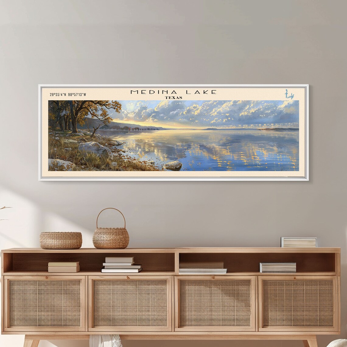 Medina Lake Texas Golden Sunset Shimmering Water Rocky Shore Poster - Image 4