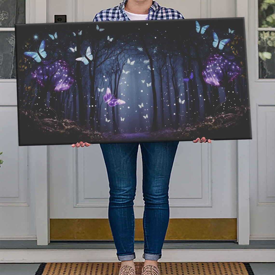 Glowing Butterflies Night Forest Purple Blue Magic Sparkle Fairy Poster - Image 4