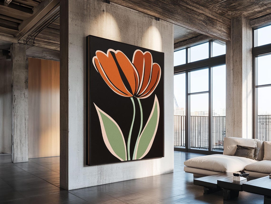 Orange Tulip With Black Background Framed Print Cute Floral Print Botanical Minimalist Home Decor - Image 6