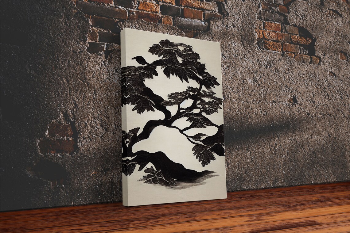 Black And White Bonsai Tree, Living Room Art Print - Image 5
