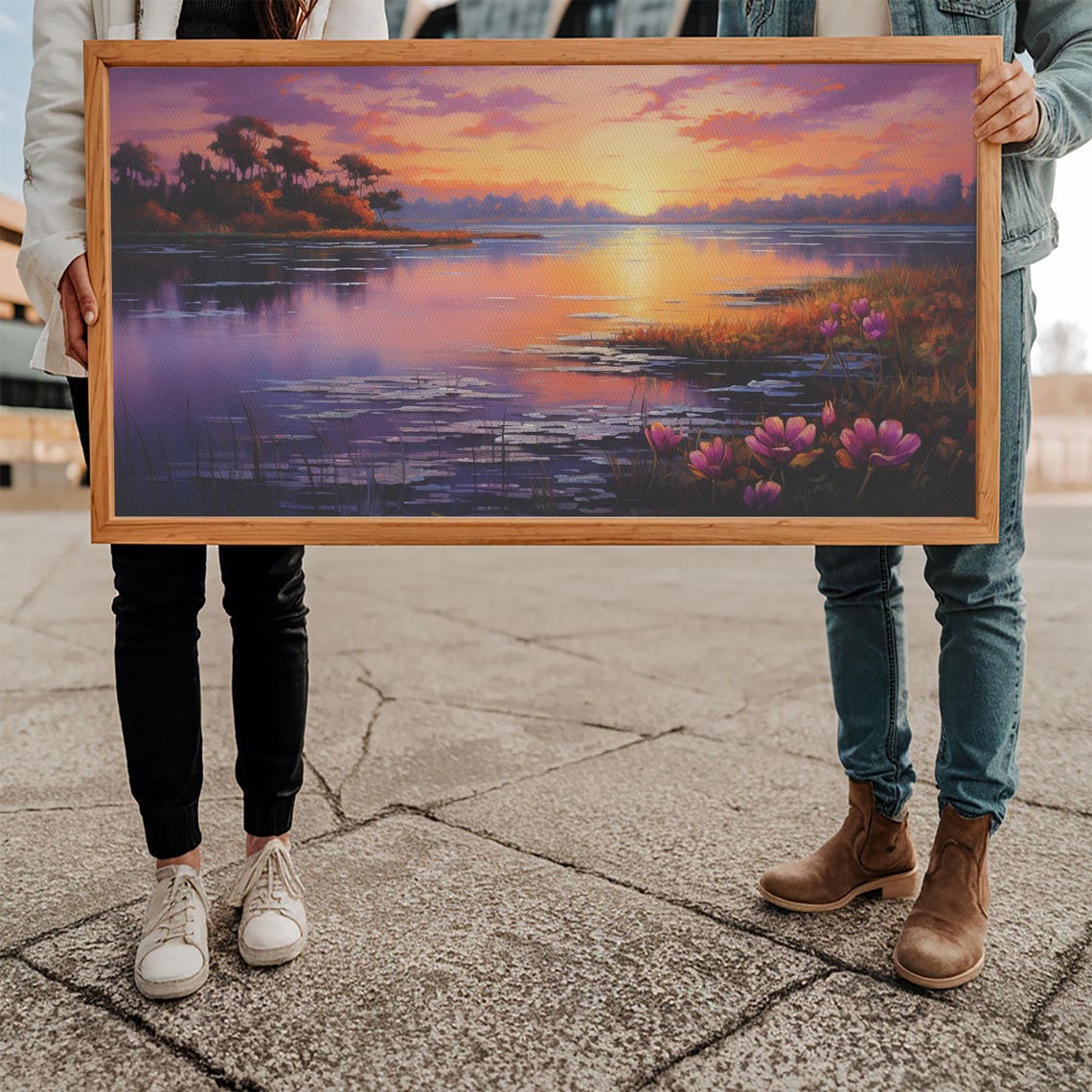 Beautiful Lake At Sunset Framed Print Landscape Oil Painting Print Lakehouse Art Lake Art Lake House Decor Nature Art - Image 4