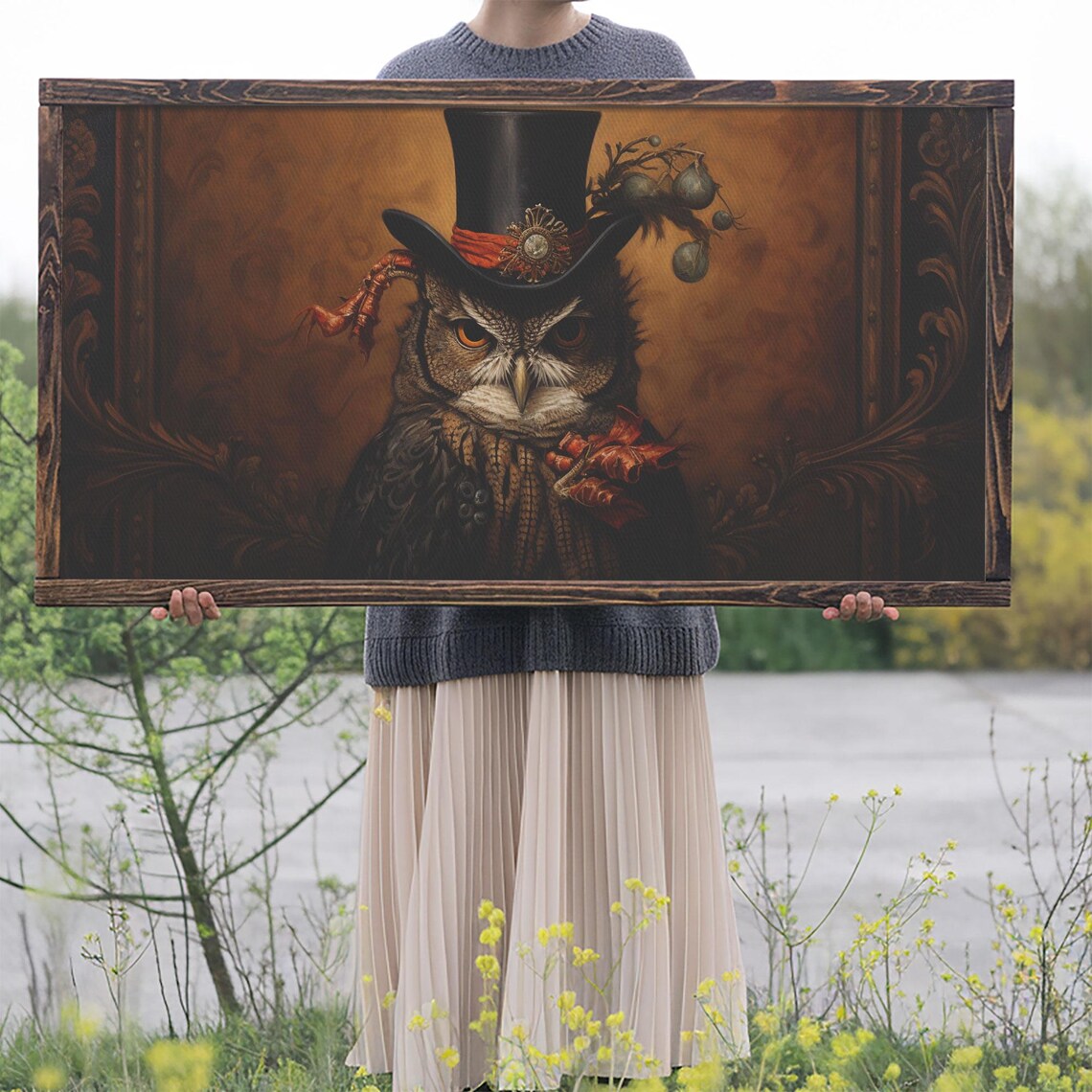 Gothic Owl in Top Hat Victorian Portrait Spooky Bird Halloween Poster - Image 2