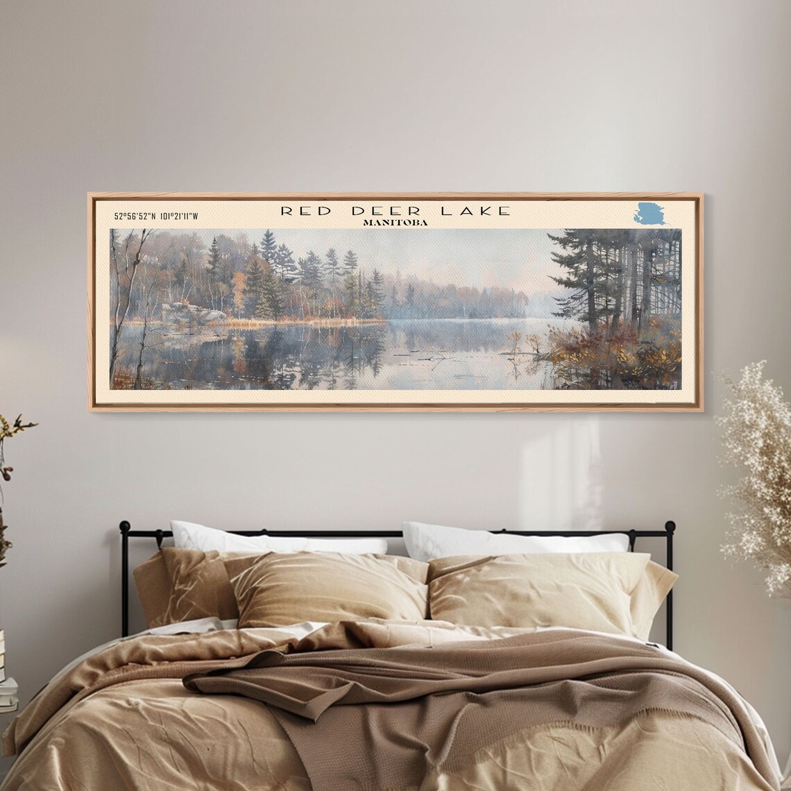 Red Deer Lake Manitoba Misty Boreal Forest Calm Water Travel Poster - Image 2