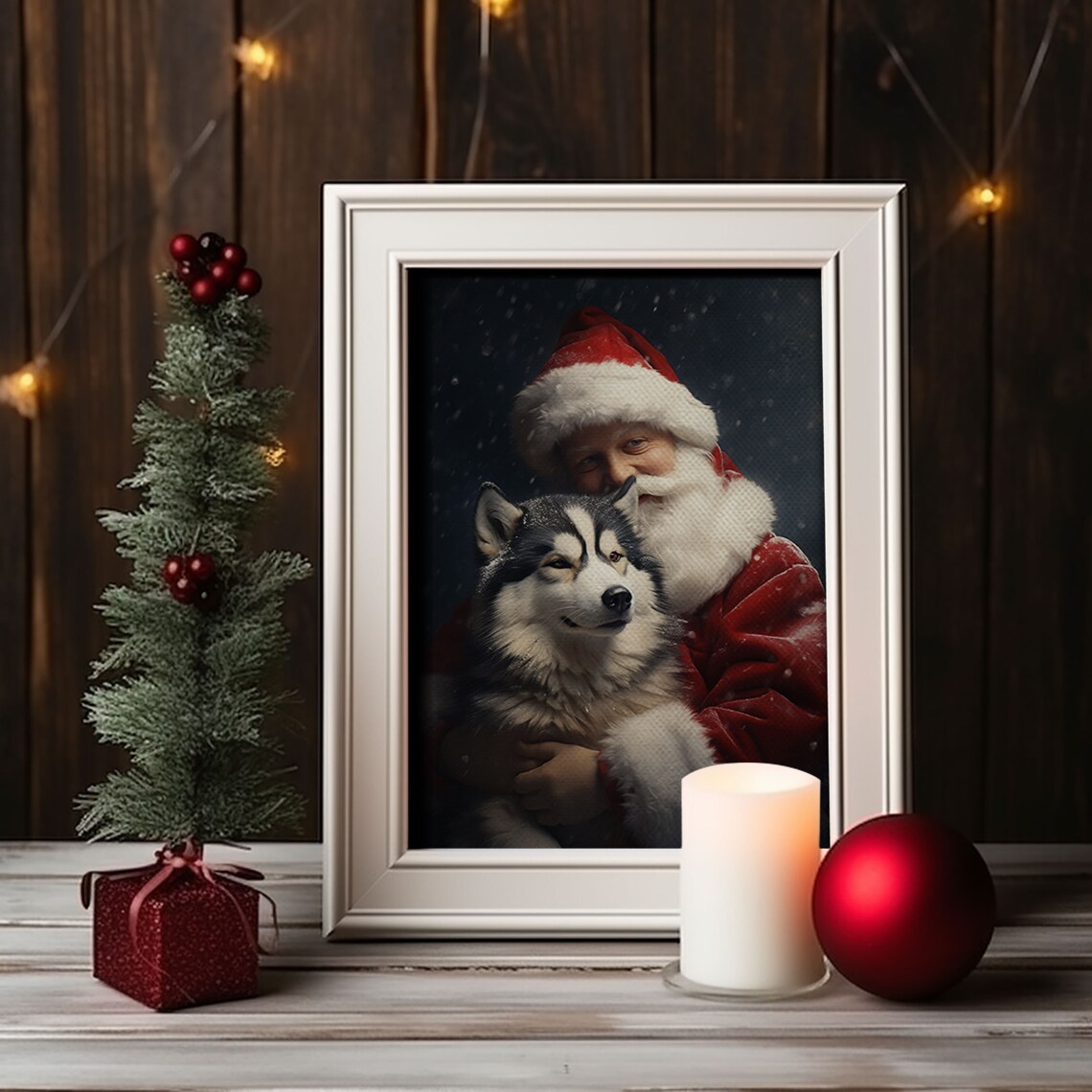 Santa Holding A Siberian Husky, Farmhouse Christmas Art - Image 4