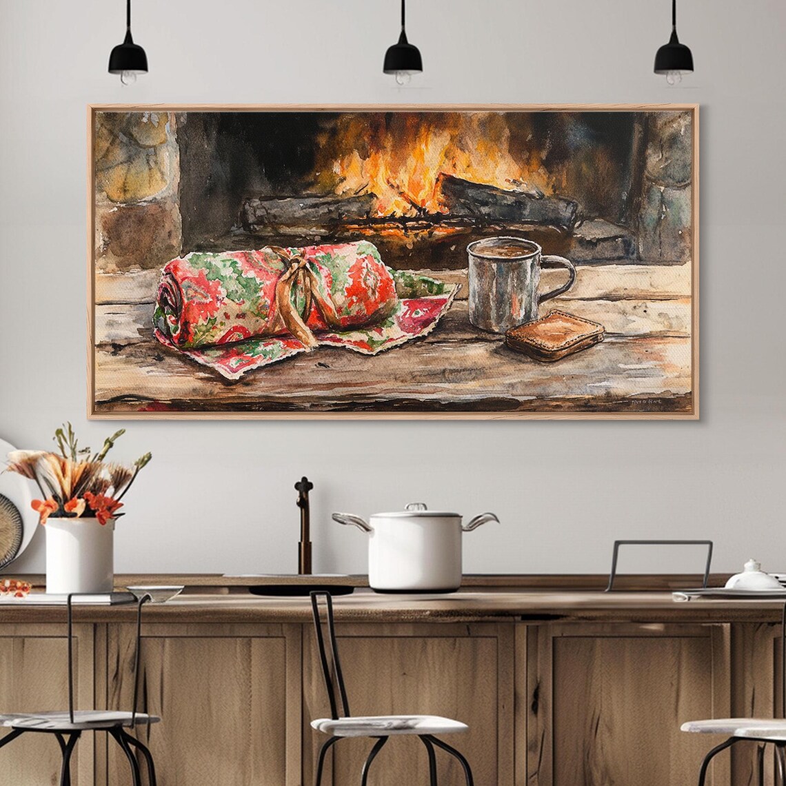 Cozy Stone Fireplace Cocoa Mug Christmas Blanket Hearth Art Print - Image 6