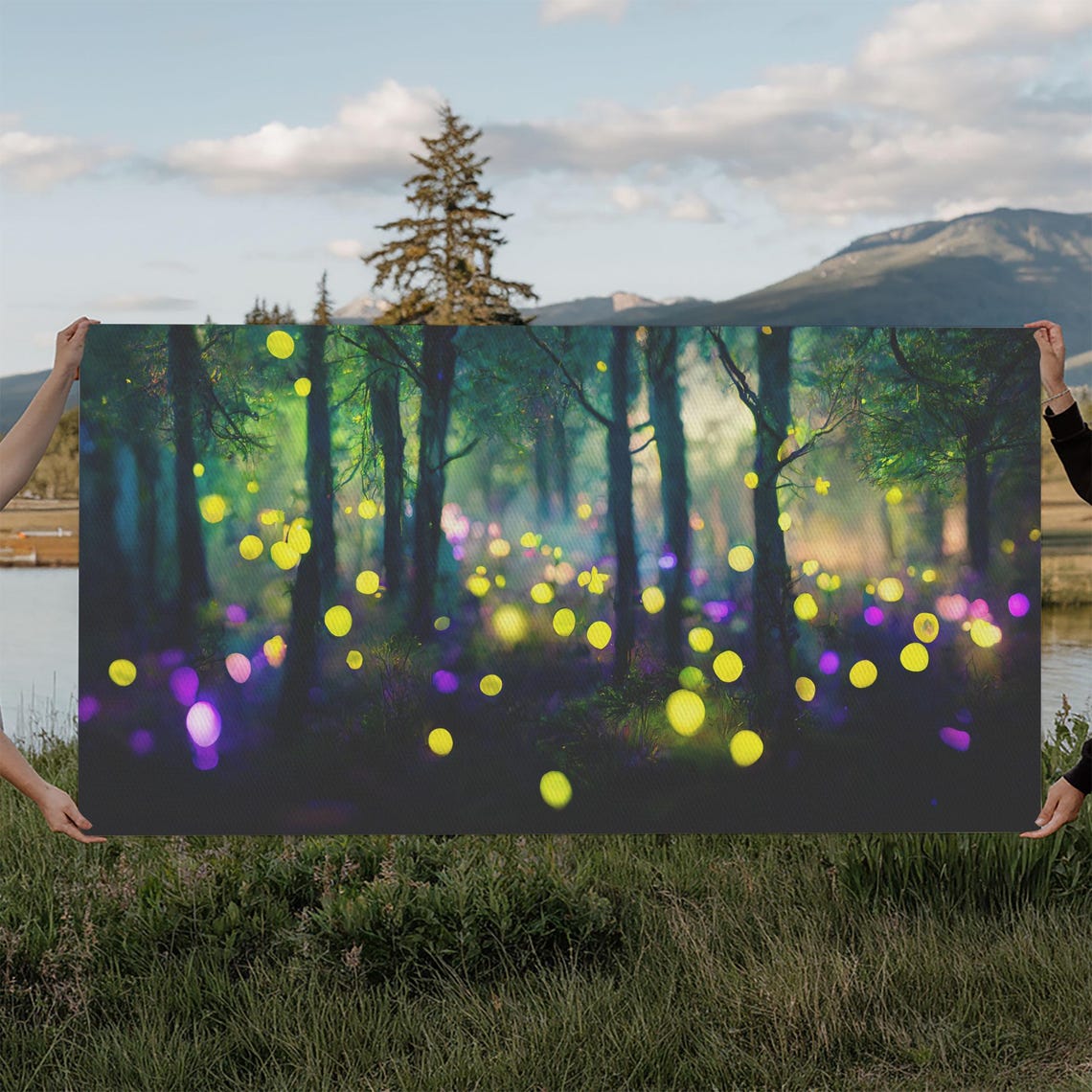 Magical Fireflies Glowing Night Forest Fairy Lights Art Poster