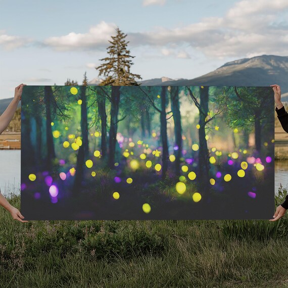 Magical Fireflies Glowing Night Forest Fairy Lights Art Poster