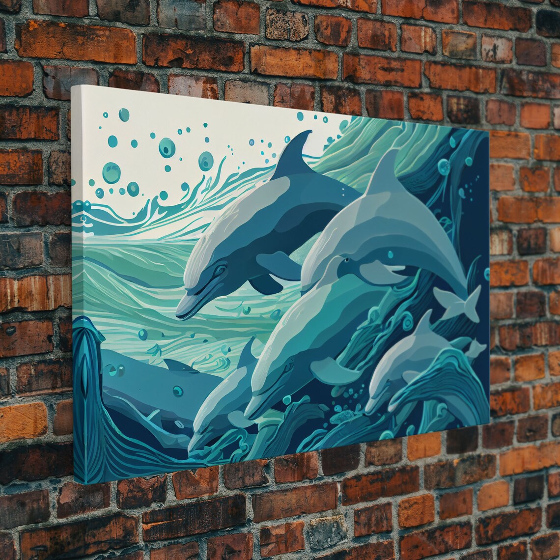 Dolphins In The Ocean, Turquoise Art Print - Image 5