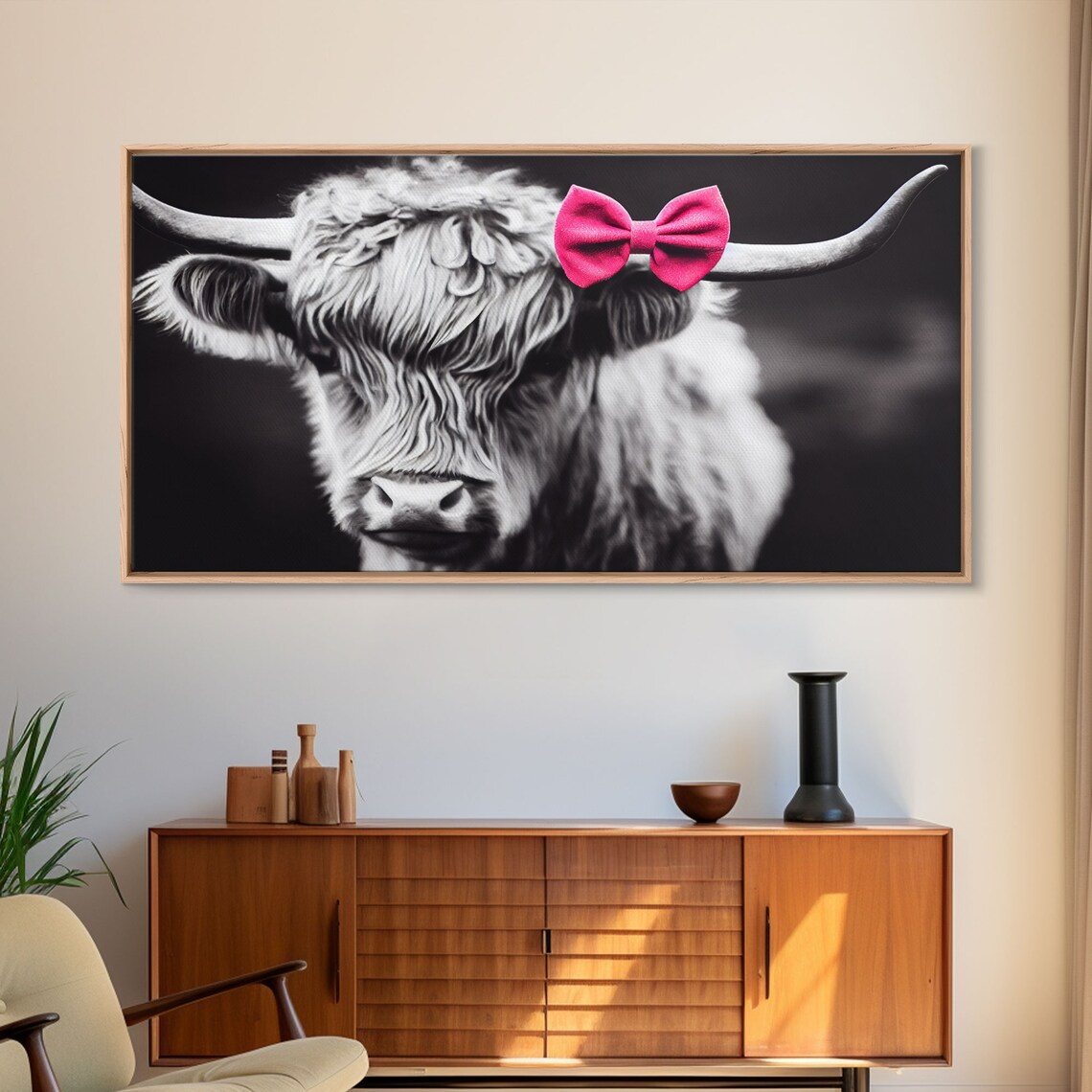 Highland Cow Art Print, Farmhouse Black And White