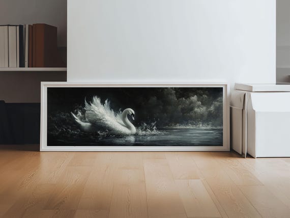 Goth Painting Print Of A Swan Framed Print Dark Academia Wall Art Goth Decor Gothic Painting Wall Art