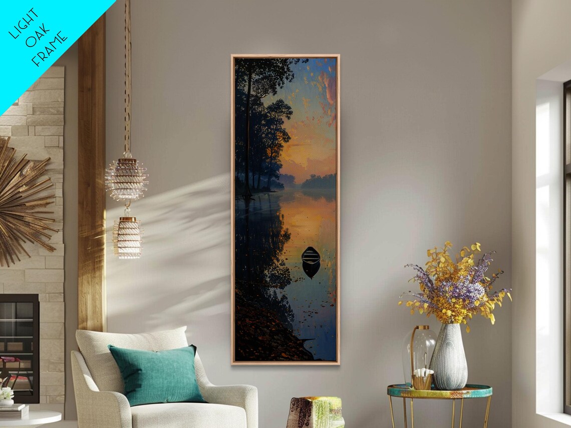Calm River Reflection With Lone Boat Art Print - Image 6