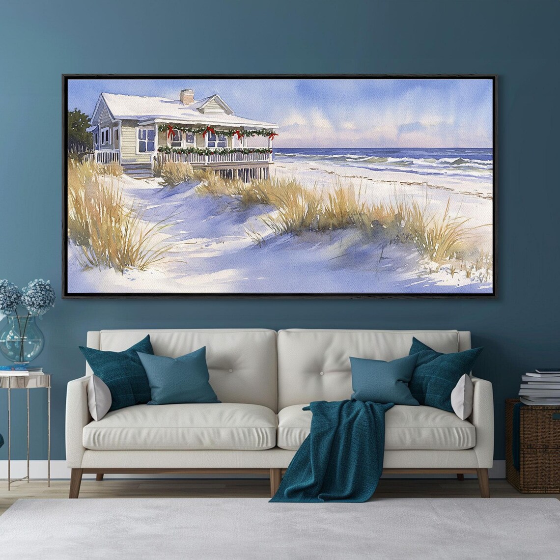 Beach House Christmas Garlands Sunny Winter Dunes Waves Art Print - Image 6