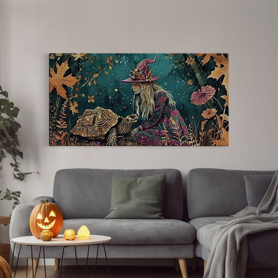 Victorian Witch With Tortoise Familiar In Autumn Forest Art Print - Image 4