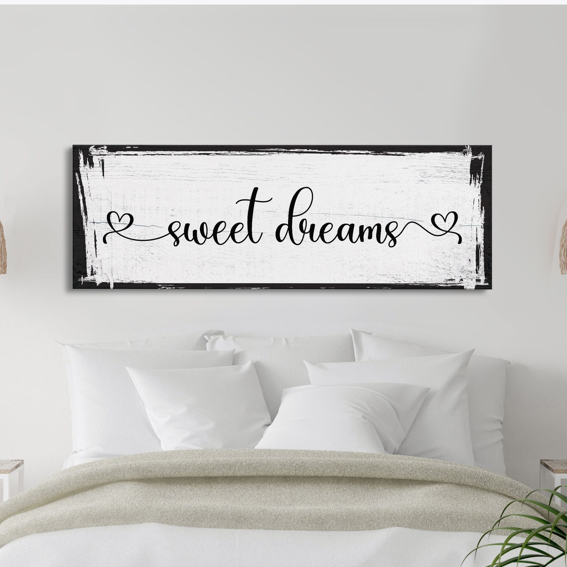 Sweet Dreams Heart Flourish Distressed White Bedroom Sign Wall Poster - Image 2