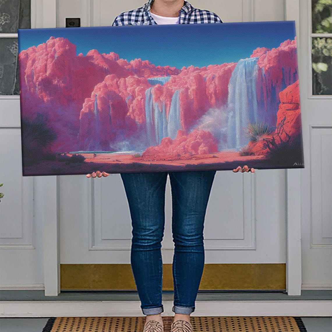 Psychedelic Pink Waterfall Art Print - Image 4