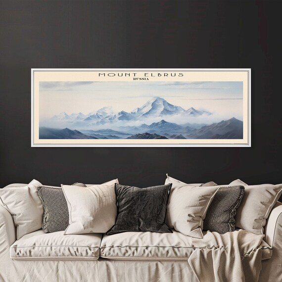 Mount Elbrus Russia Art Framed Print Travel Poster Panoramic Wall Art Home Decor Gift For Travel Lover Wall Hanging