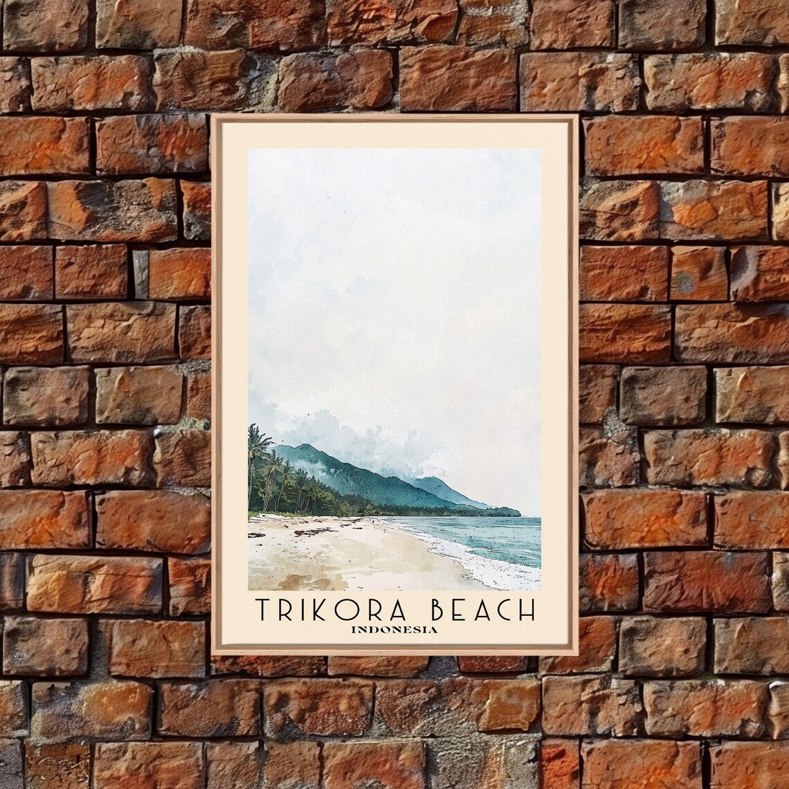 Trikora Beach Indonesia Palm Shore Mountain Water Watercolor Poster - Image 4