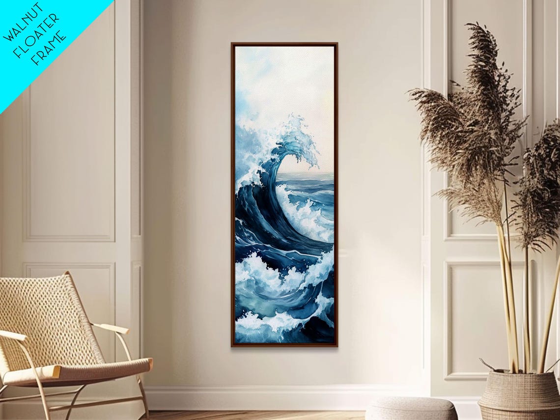 Towering Navy Ocean Wave White Foam Watercolor Coastal Wall Poster - Image 6
