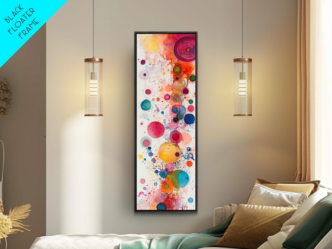 Colorful Abstract Dots Print Whimsical Art Modern Wall Decor Playful Vertical Art Gift Idea Light Pink Wall Art
