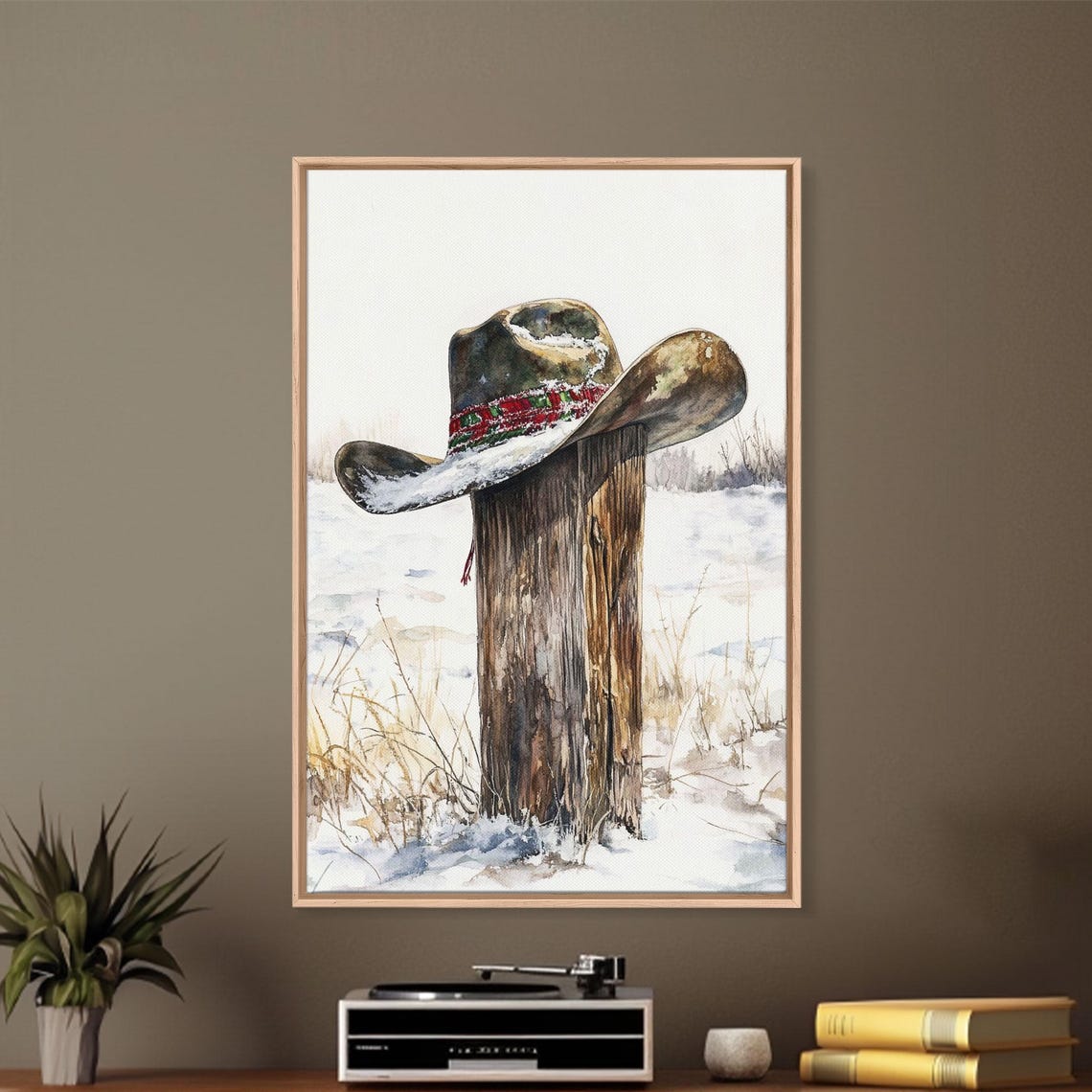 Weathered Cowboy Hat On Snowy Fence Post Winter Western Poster - Image 3