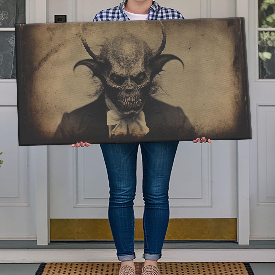 Horned Demon In Suit And Bow Tie Vintage Photo Horror Wall Art - Image 4