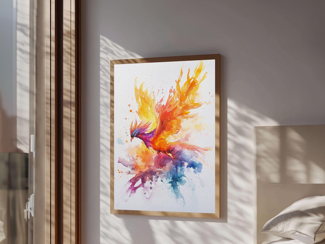 Fire Phoenix Rising Watercolor Fantasy Bird Rebirth Art Print - Image 4