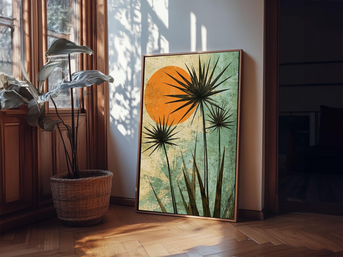 Abstract Palm Trees At Sunset, MCM Style - Image 3