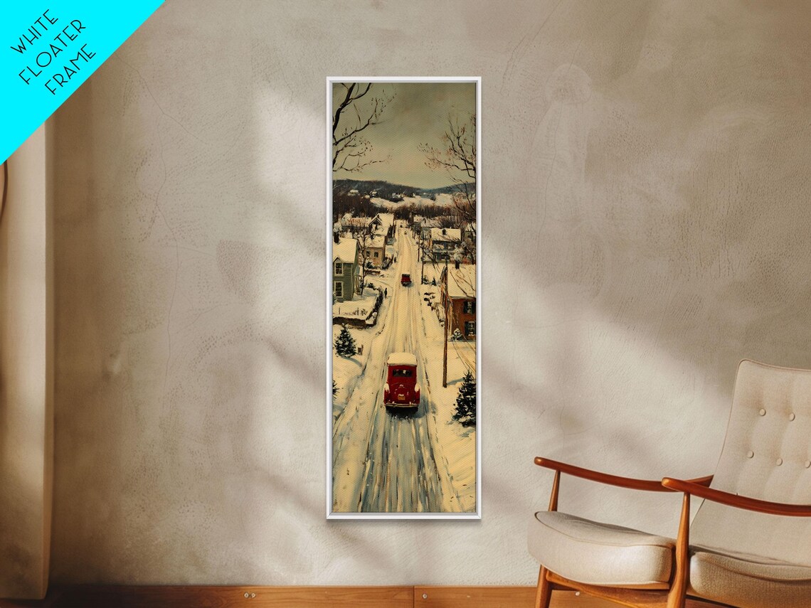 Vintage Red Car Snowy Main Street Winter Wonderland Christmas Poster - Image 6