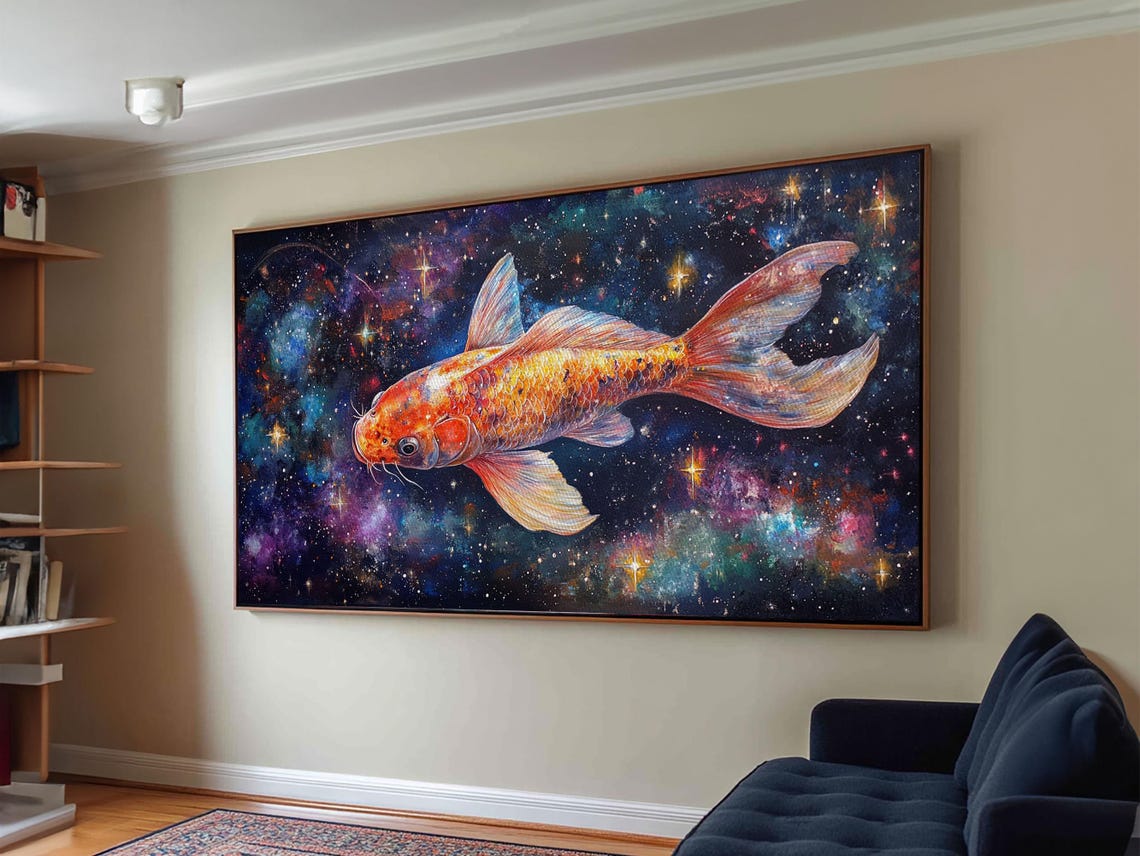 Cosmic Koi Fish Swimming Through Starry Galaxy Nebula Art Poster - Image 6