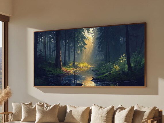 Sun Shines Through The Forest Trees Framed Print Fantasy Landscape Painting Forest Landscape Oil Painting Print Living Room Decor