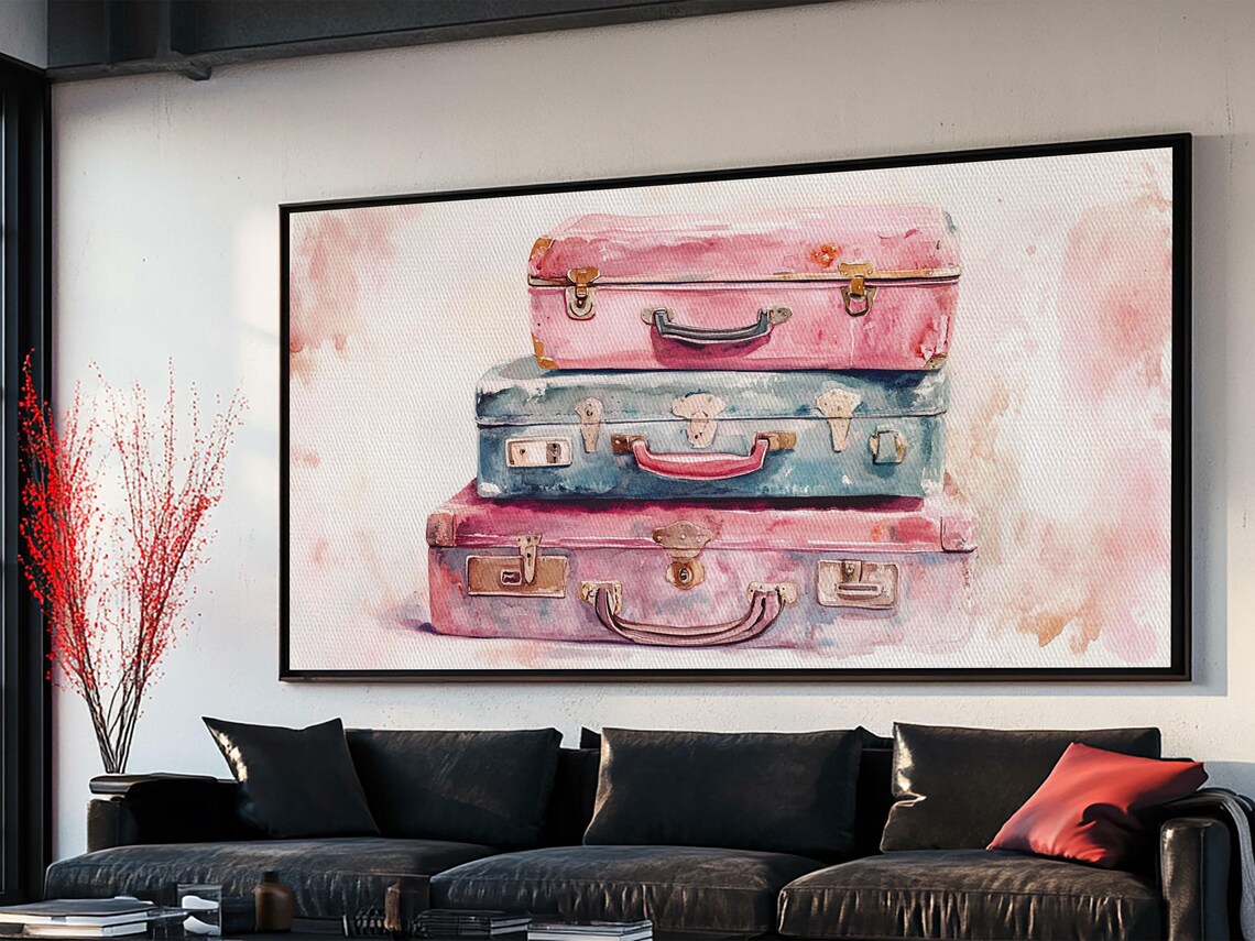 Vintage Suitcase Painting, Rustic Cottagecore Art Print - Image 4