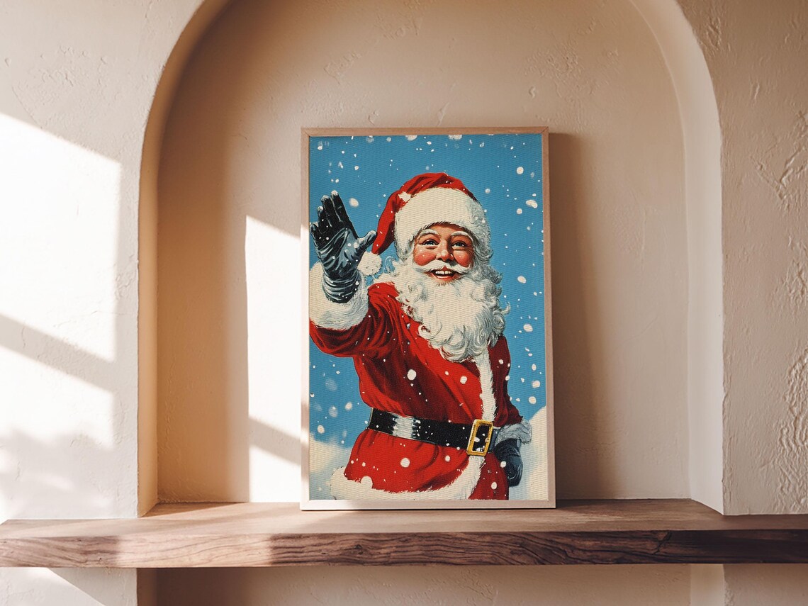 Portrait Of Santa Waving Framed Print Santa Painting Santa Art Santa Home Decor Christmas Wall Art Christmas